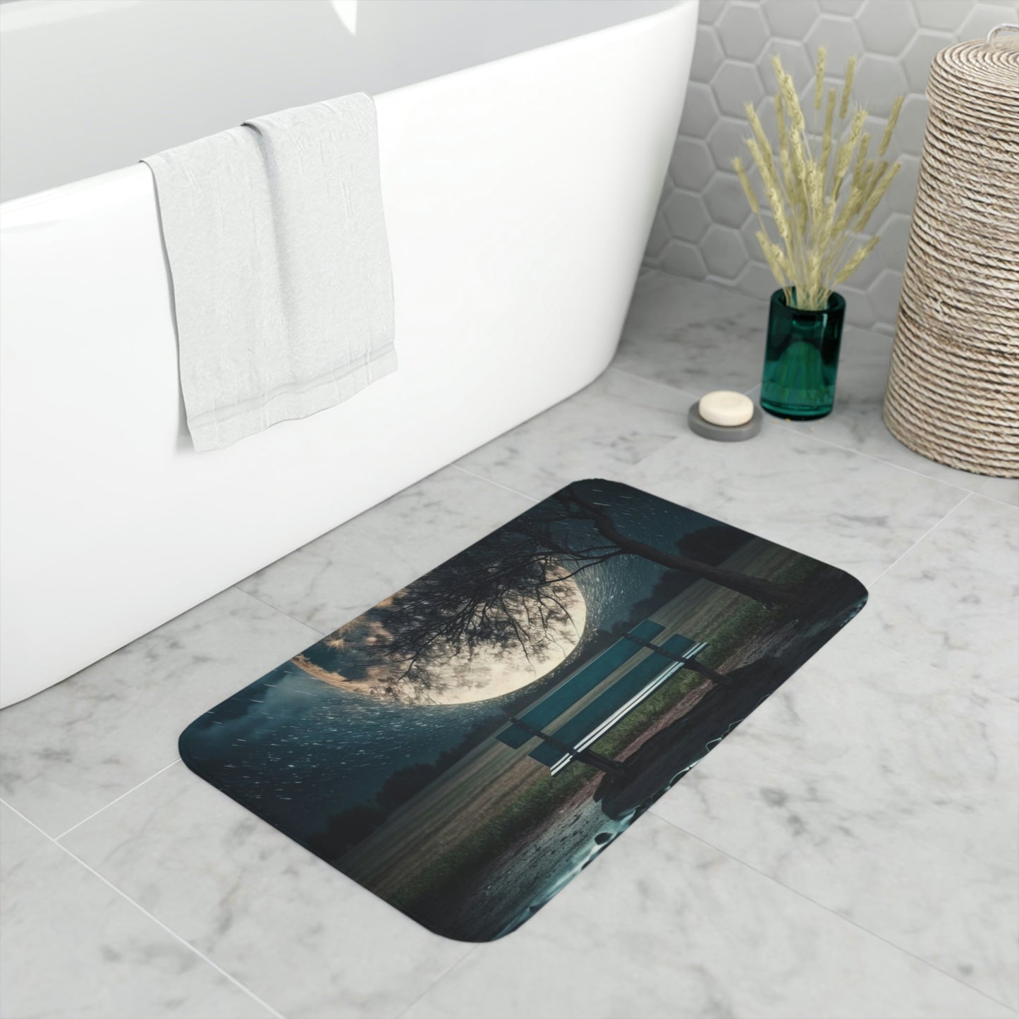 Memory Foam Bath Mat park bench moon rain 1