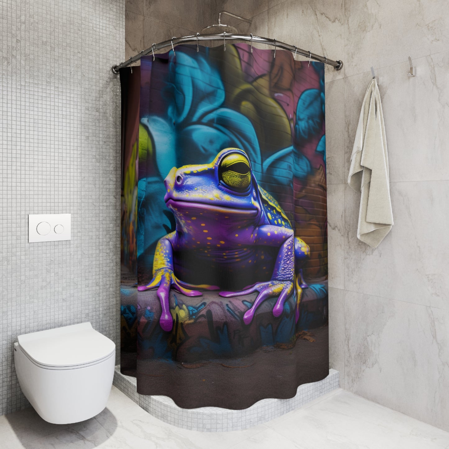 Polyester Shower Curtain dart frog street art 1