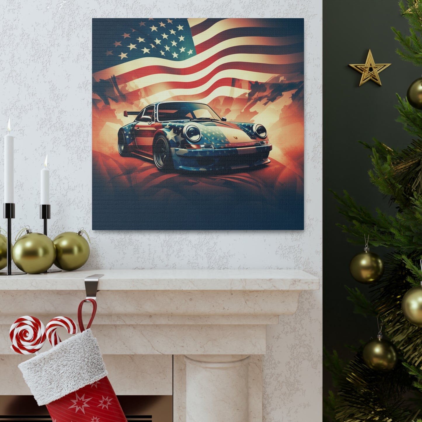 Canvas Gallery Wraps Abstract American Flag Background Porsche 4