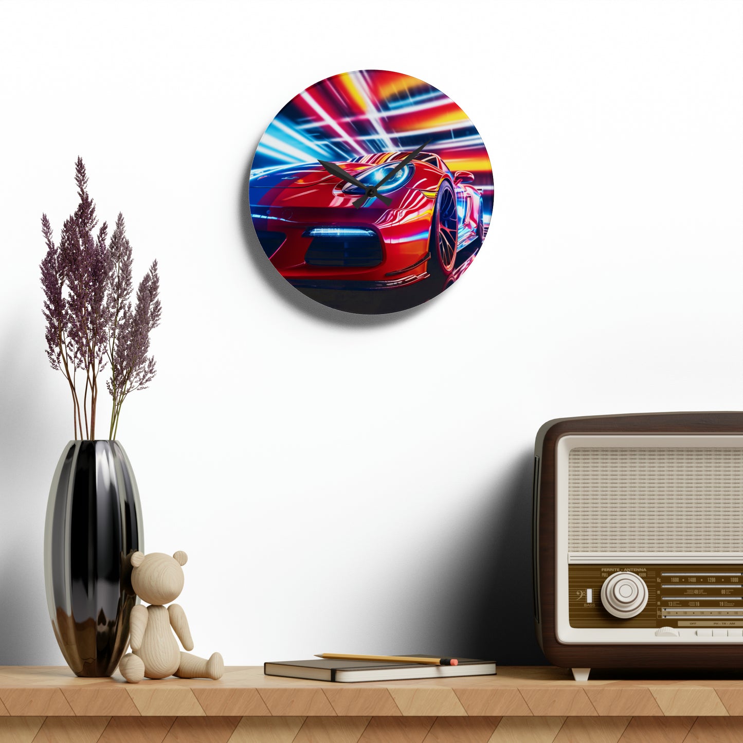 Acrylic Wall Clock Macro Flag Ferrari 1