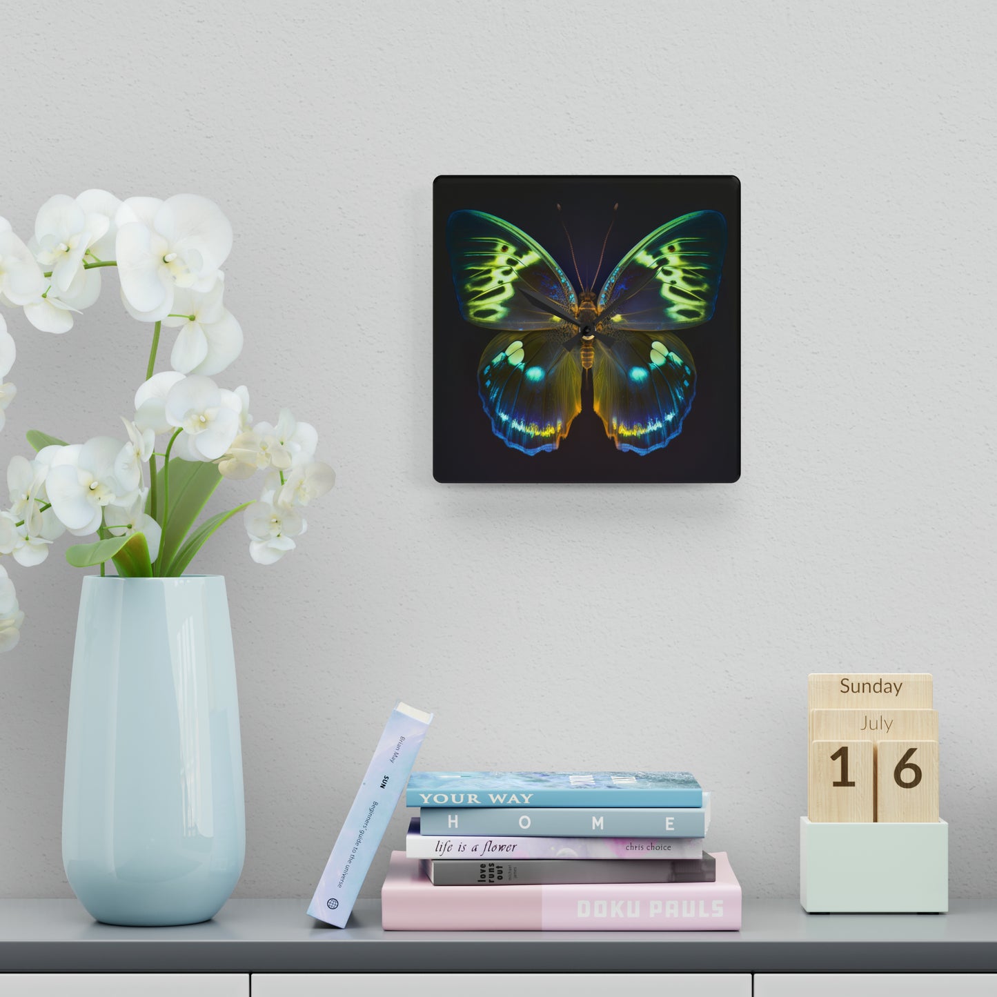 Acrylic Wall Clock Neon Hue Butterfly 1