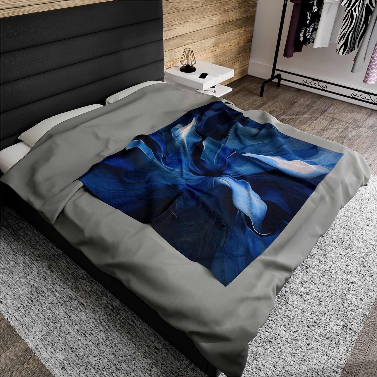 Velveteen Plush Blanket Abstract Blue Tulip 4