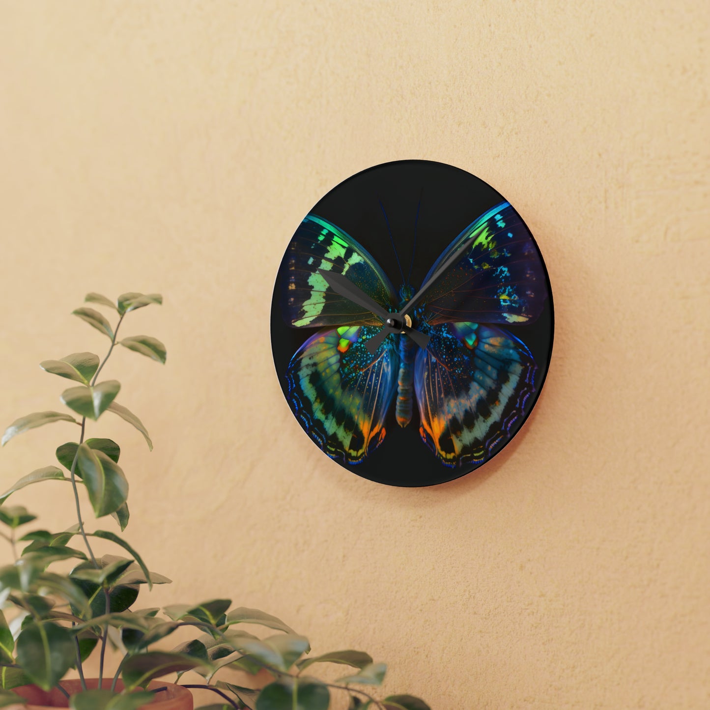 Acrylic Wall Clock Neon Butterfly Flair 4