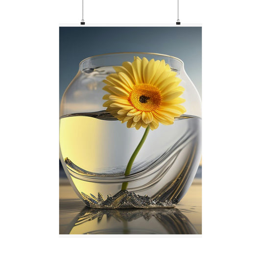 Premium Matte Vertical Posters yello Gerbera glass 1