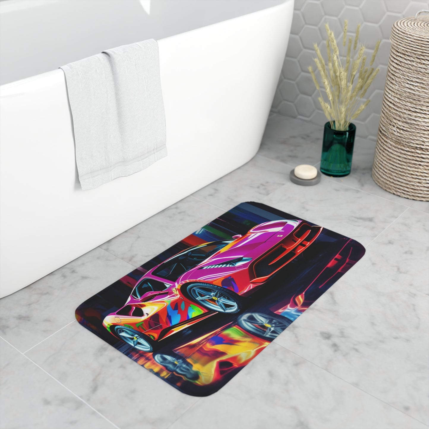 Memory Foam Bath Mat Pink Macro Ferrari 1