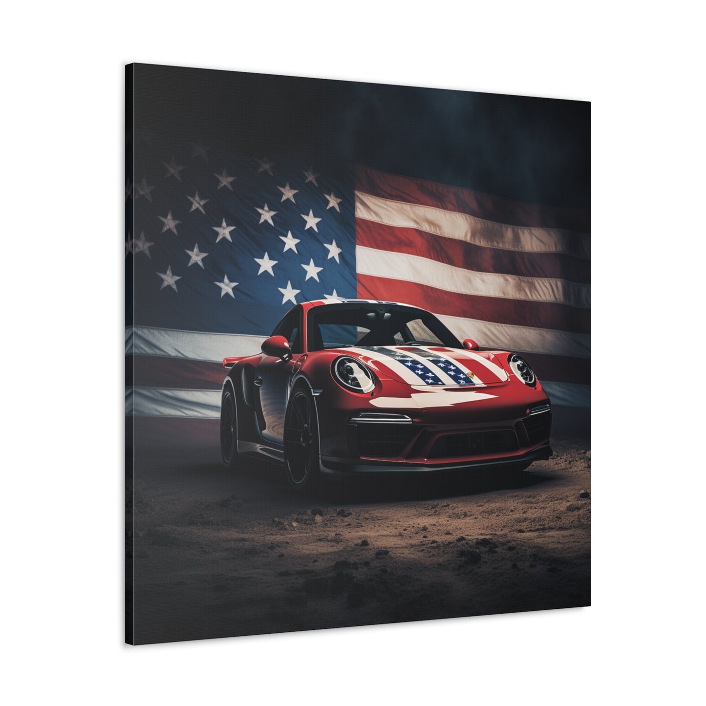 Canvas Gallery Wraps American Flag Background Porsche 3