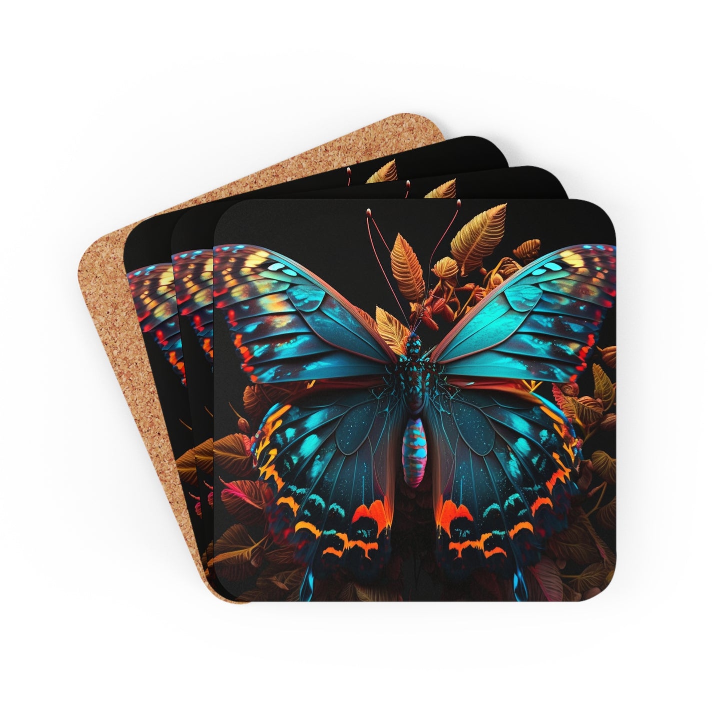 Corkwood Coaster Set Hue Neon Butterfly 1