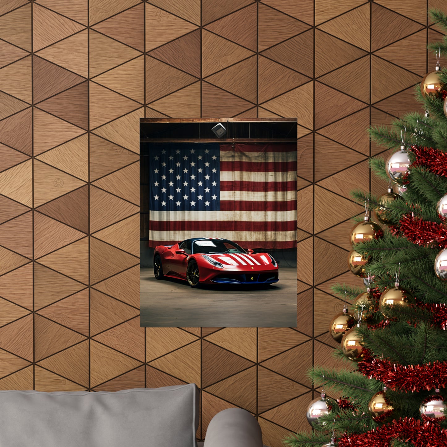 Premium Matte Vertical Posters American Flag Farrari 4