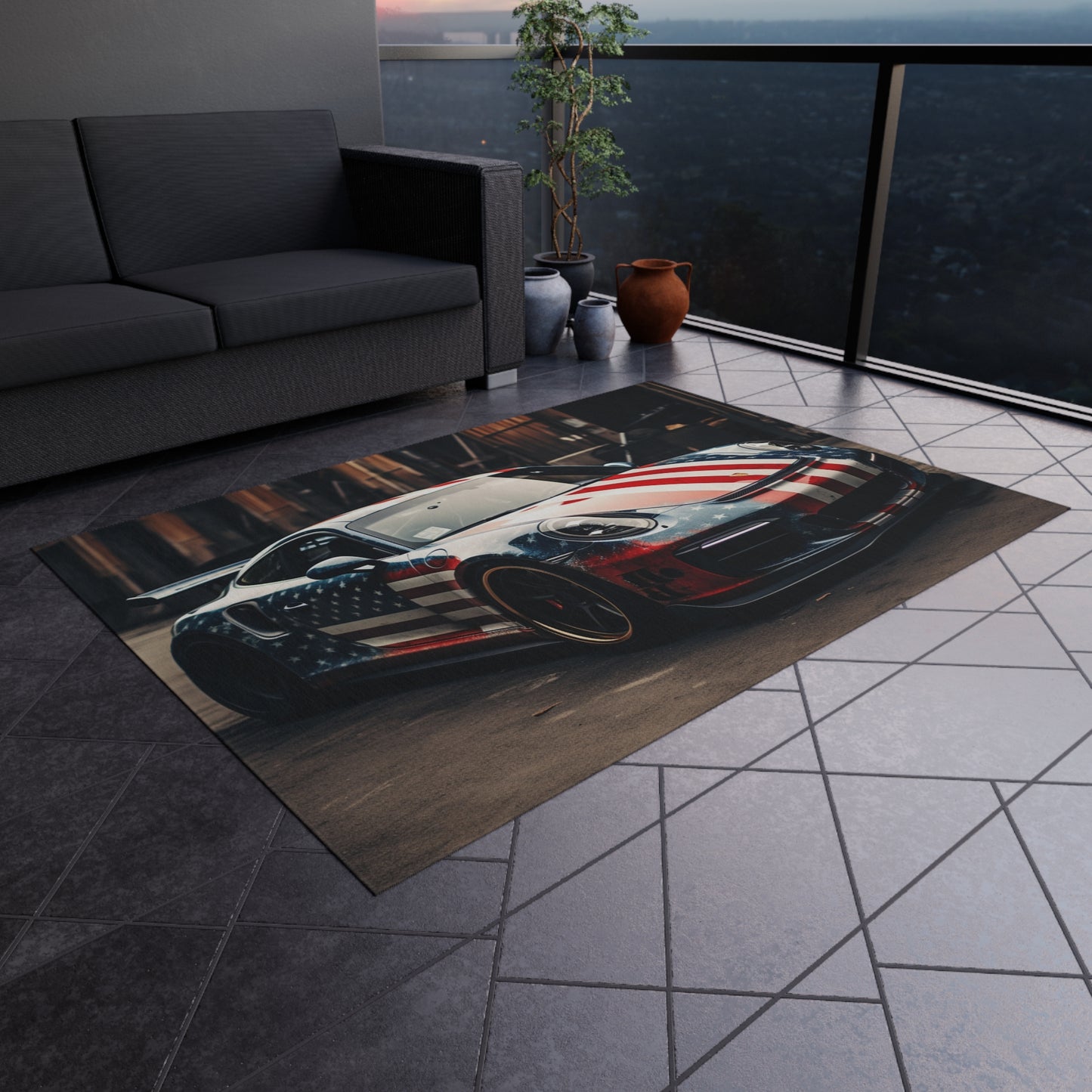 Outdoor Rug  American Flag Porsche 3