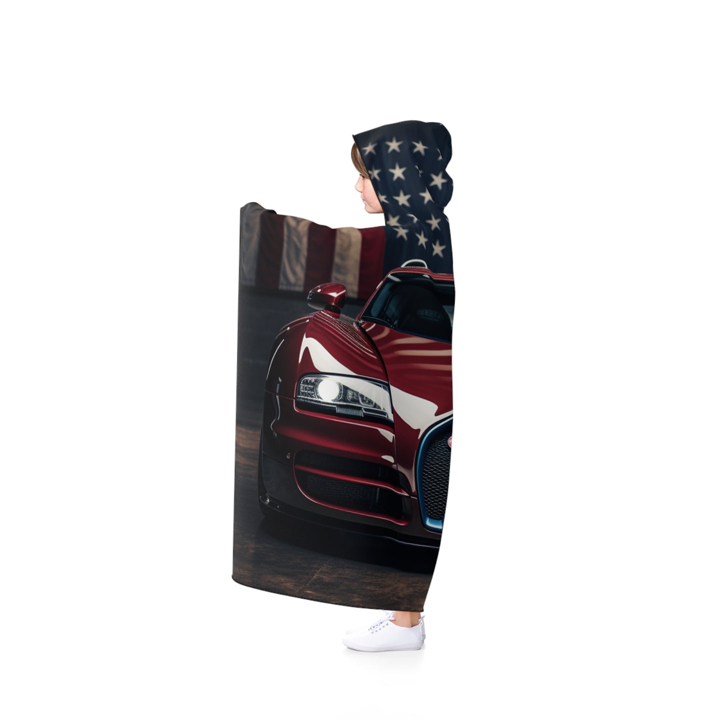 Hooded Blanket American Flag Background Bugatti 1