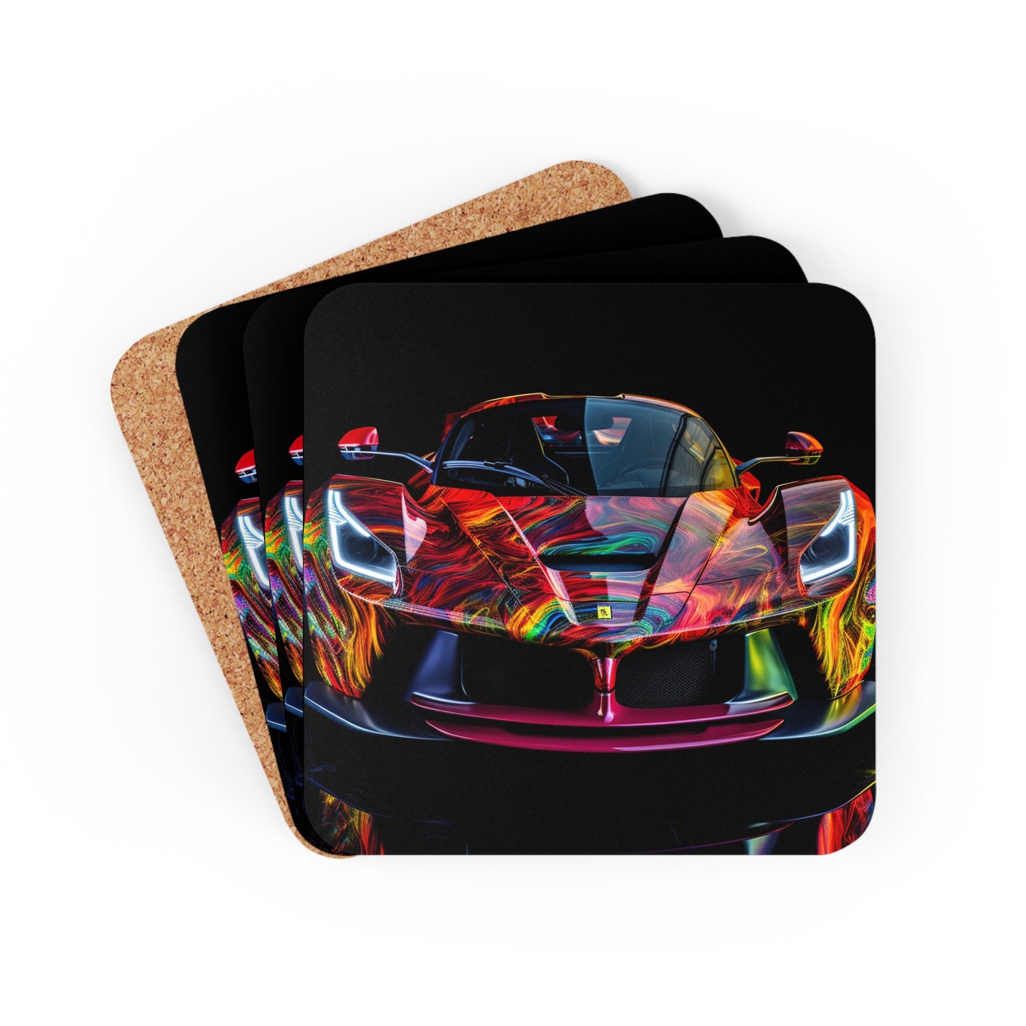 Corkwood Coaster Set Ferrari Neon 3