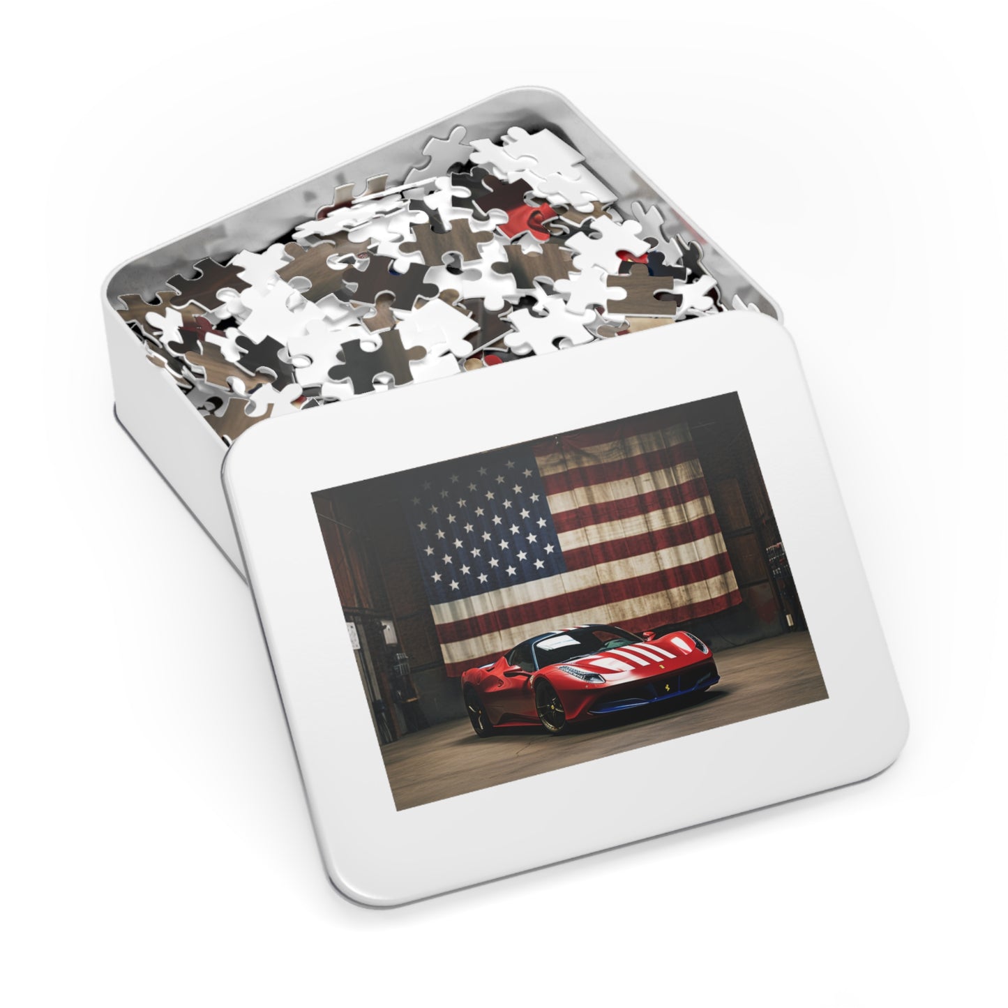 Jigsaw Puzzle (30, 110, 252, 500,1000-Piece) American Flag Farrari 4