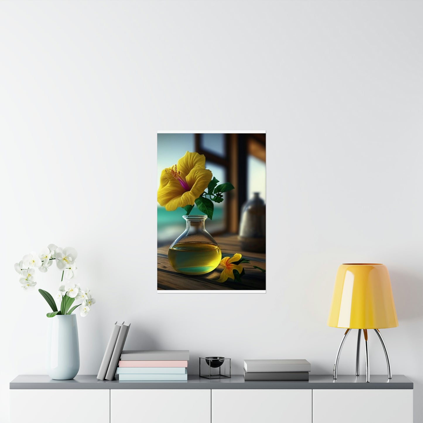 Premium Matte Vertical Posters Yellow Hibiscus Wood 1