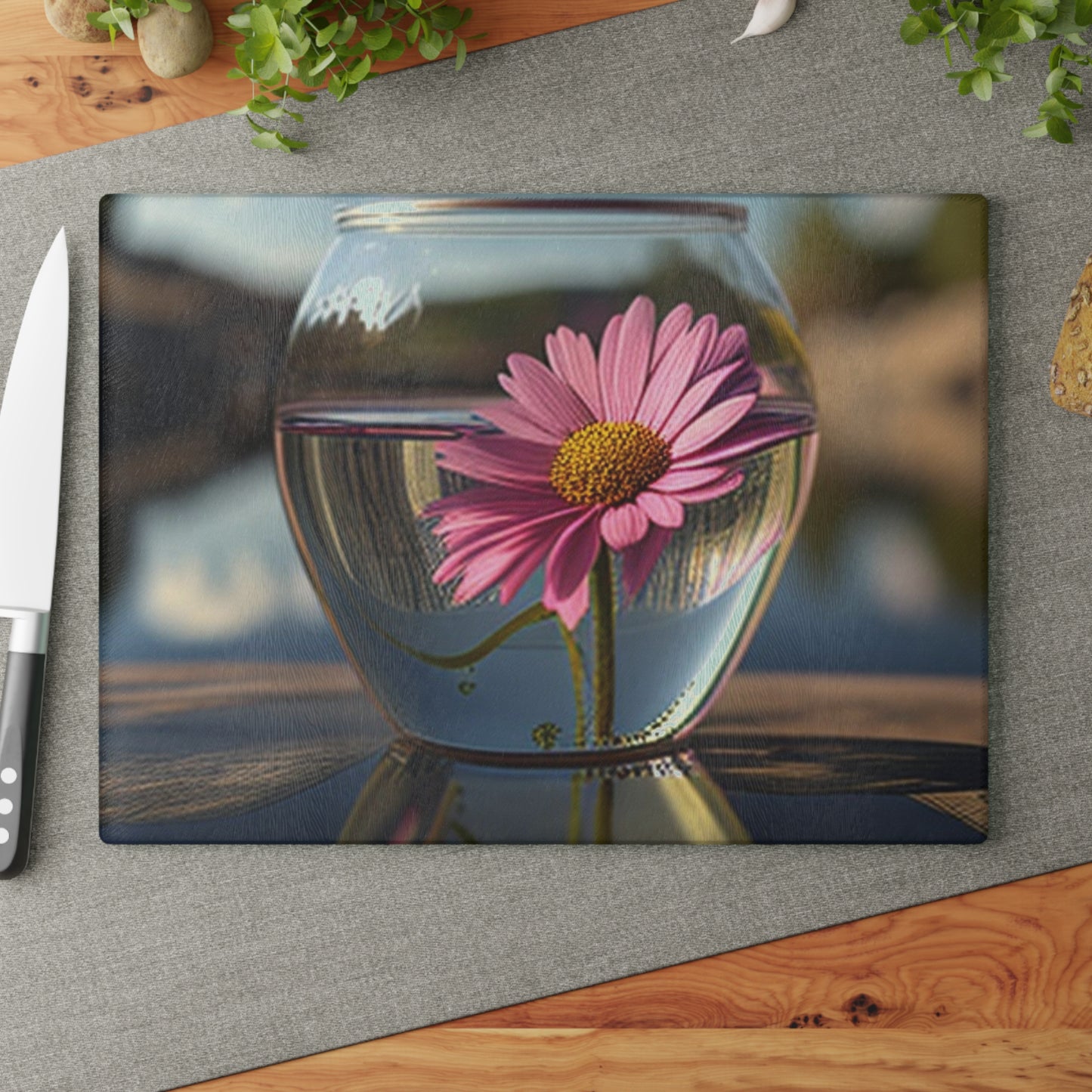 Glass Cutting Board Pink Daisy 3