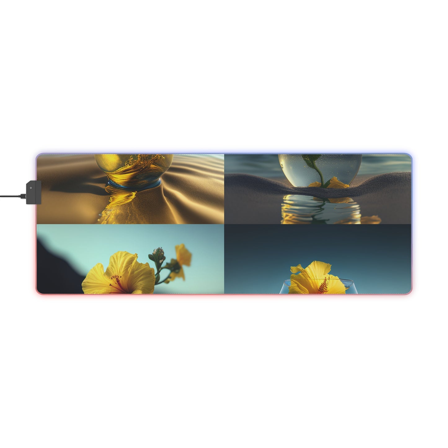 LED Gaming Mouse Pad Yellow Hibiscus glass 5