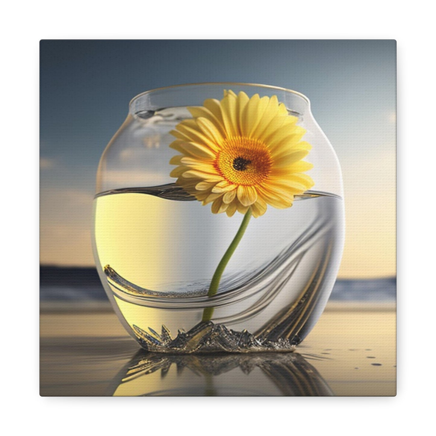Canvas Gallery Wraps yello Gerbera glass 1