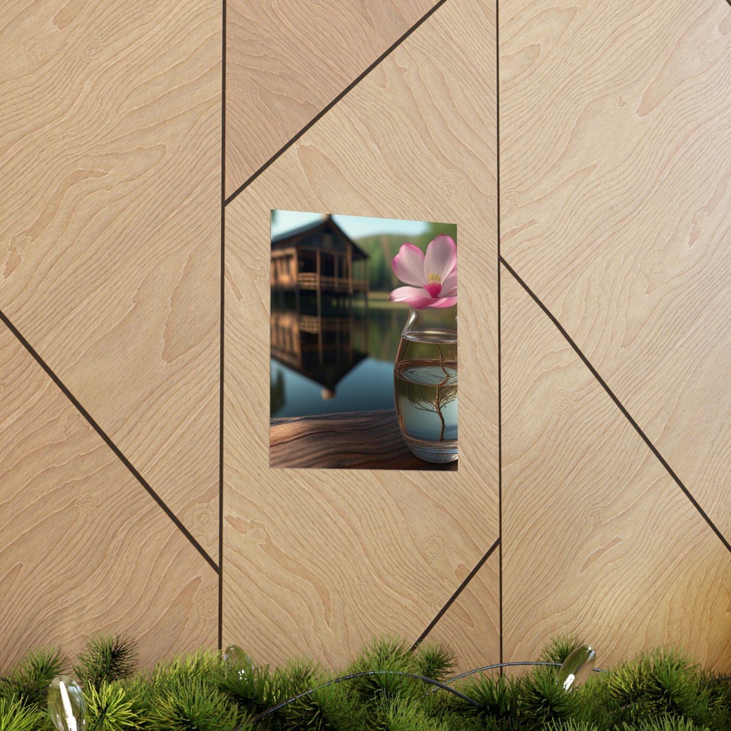 Premium Matte Vertical Posters Magnolia in a Glass vase 1