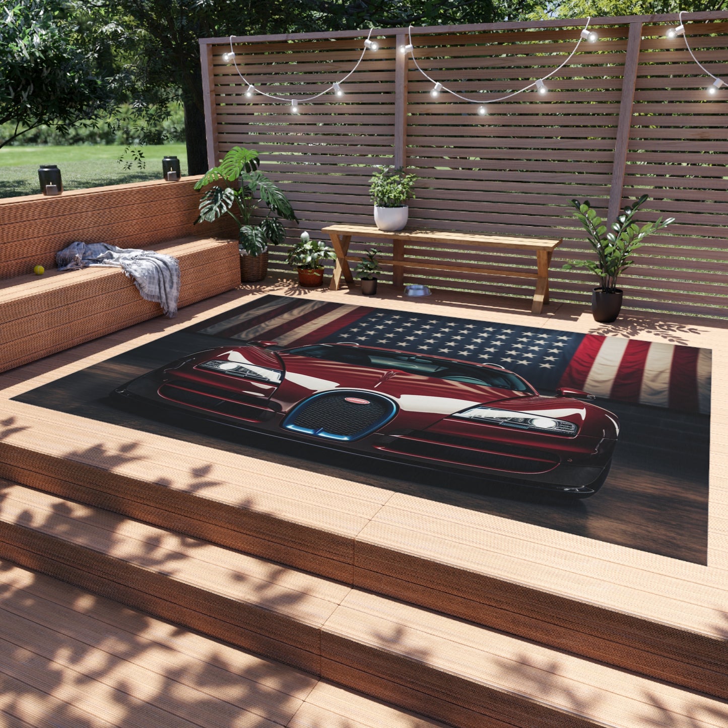 Outdoor Rug  American Flag Background Bugatti 1