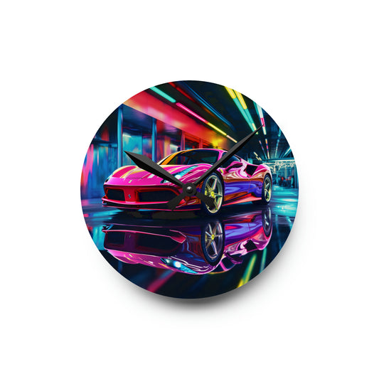 Acrylic Wall Clock Pink Macro Ferrari 4