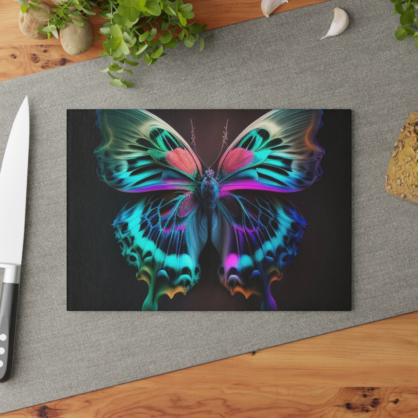 Glass Cutting Board Neon Butterfly Fusion 1