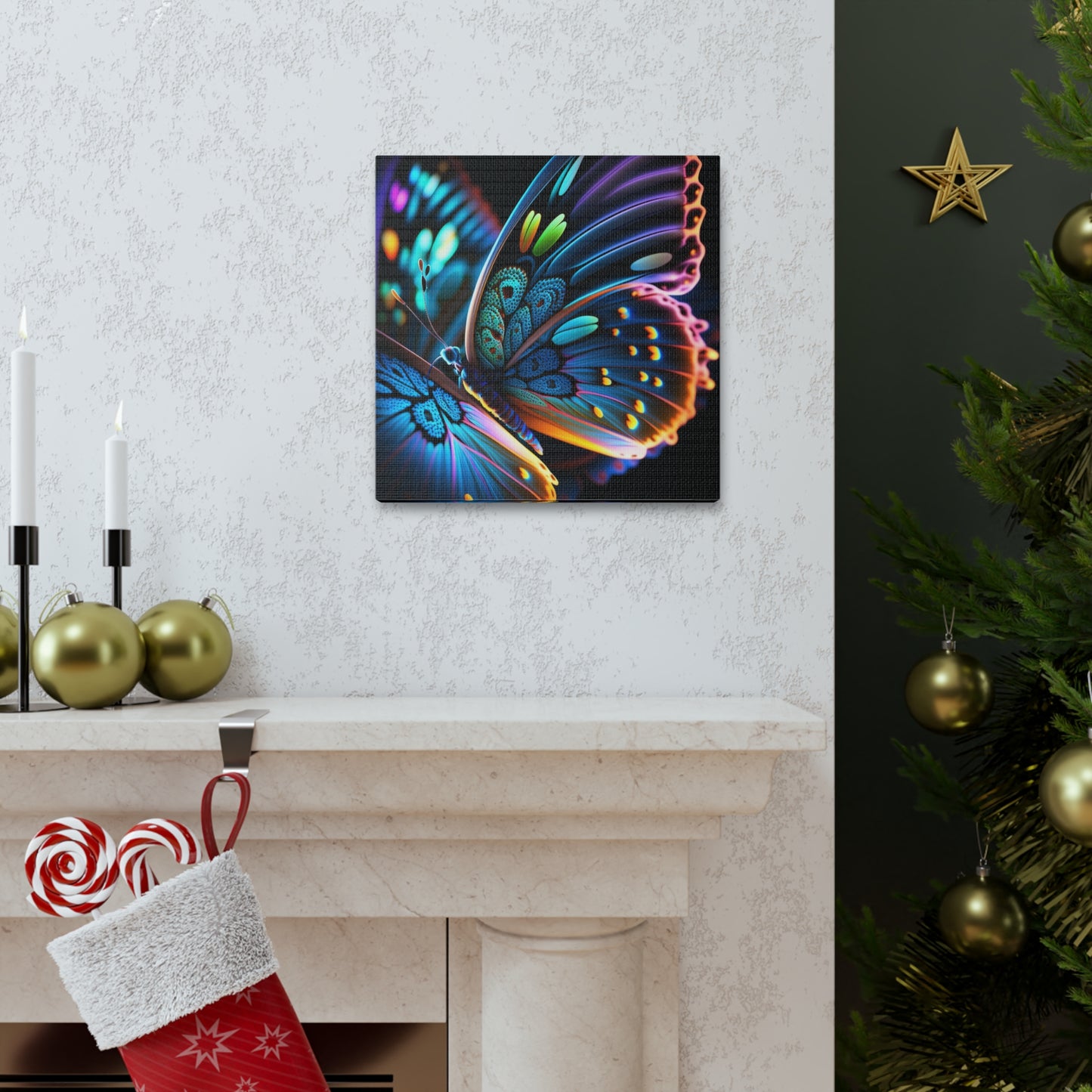 Canvas Gallery Wraps Neon Butterfly Macro 2