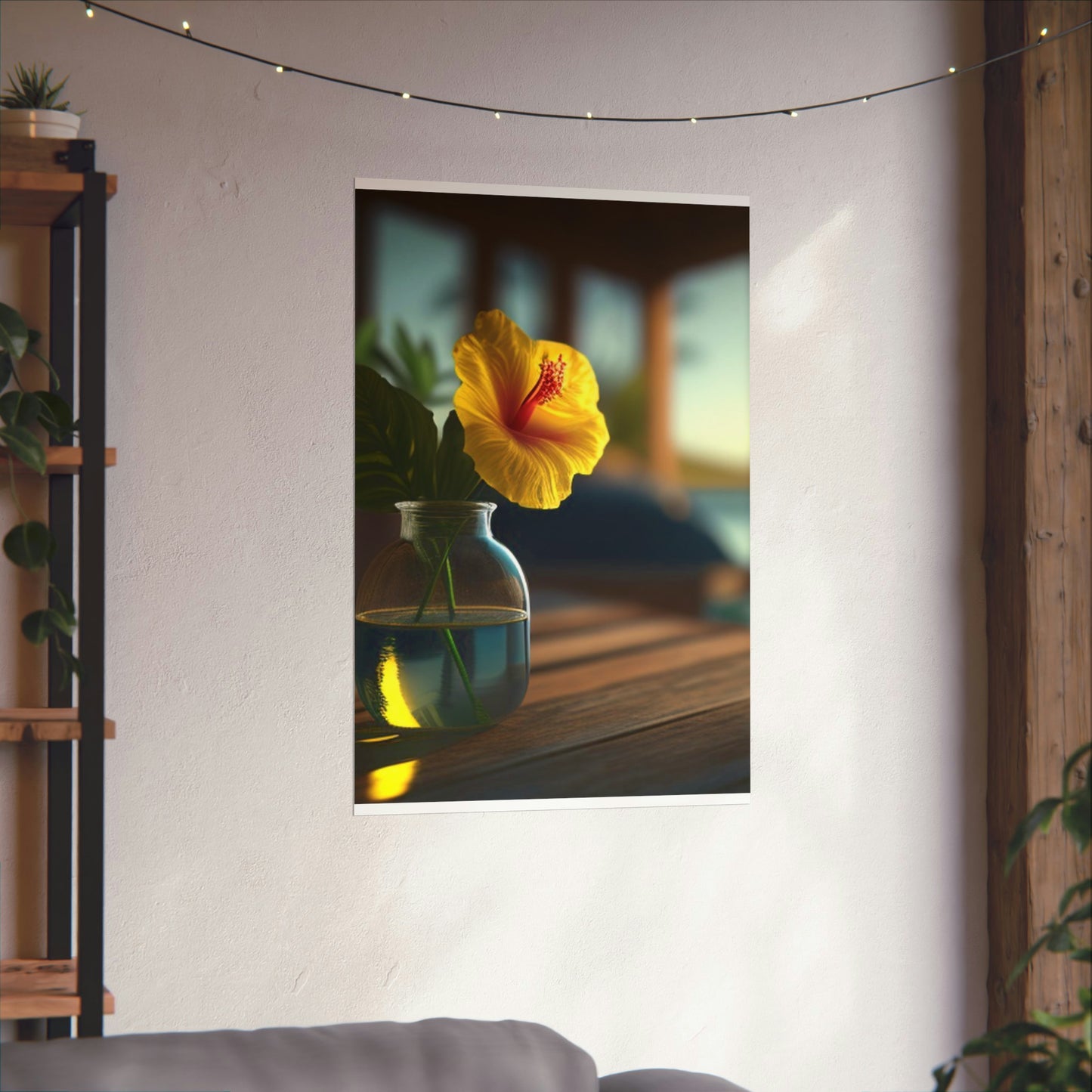 Premium Matte Vertical Posters Yellow Hibiscus Wood 2