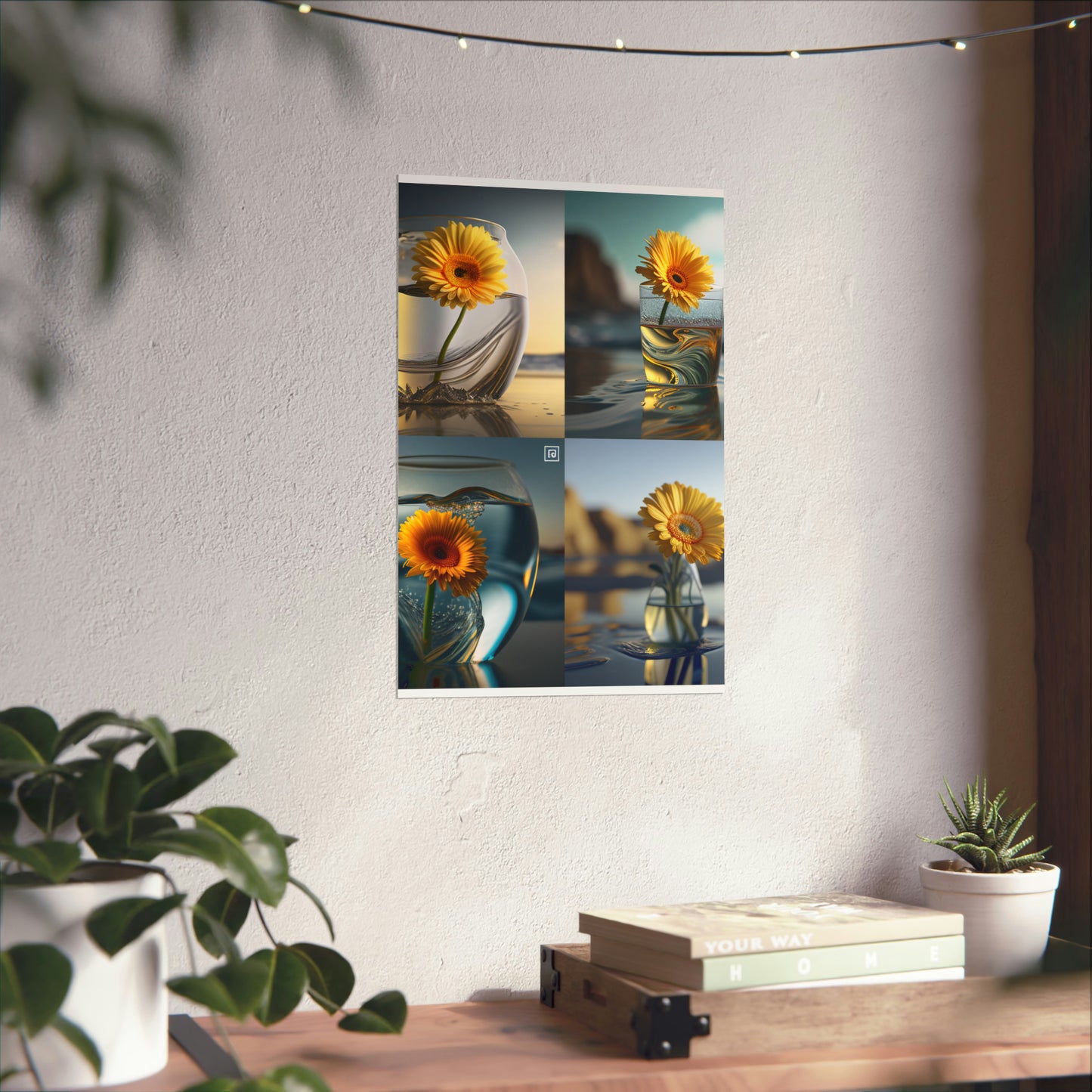 Premium Matte Vertical Posters yello Gerbera glass 5