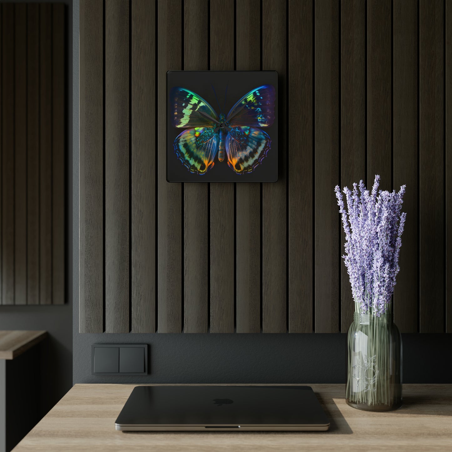 Acrylic Wall Clock Neon Butterfly Flair 4