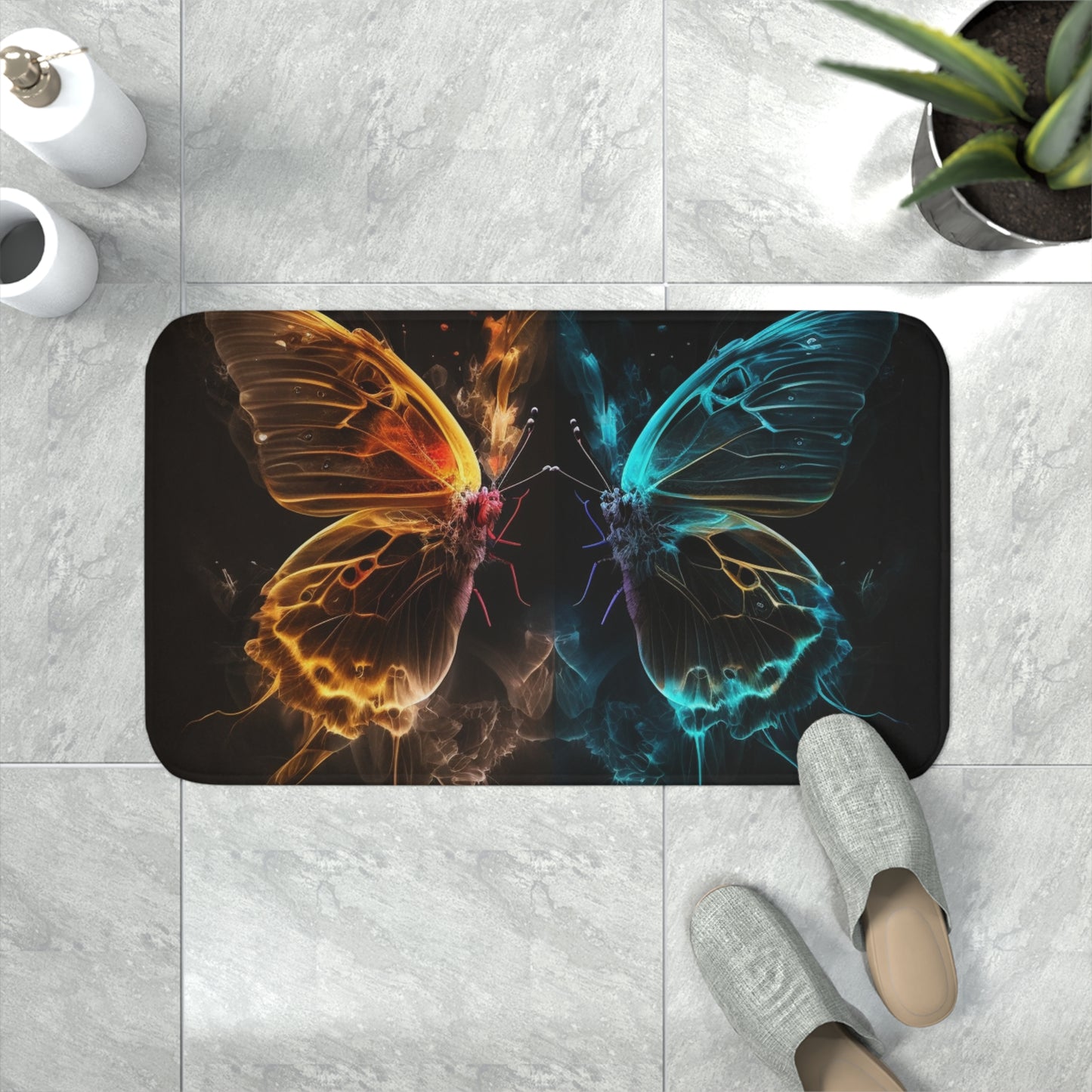 Memory Foam Bath Mat Kiss Neon Butterfly 7