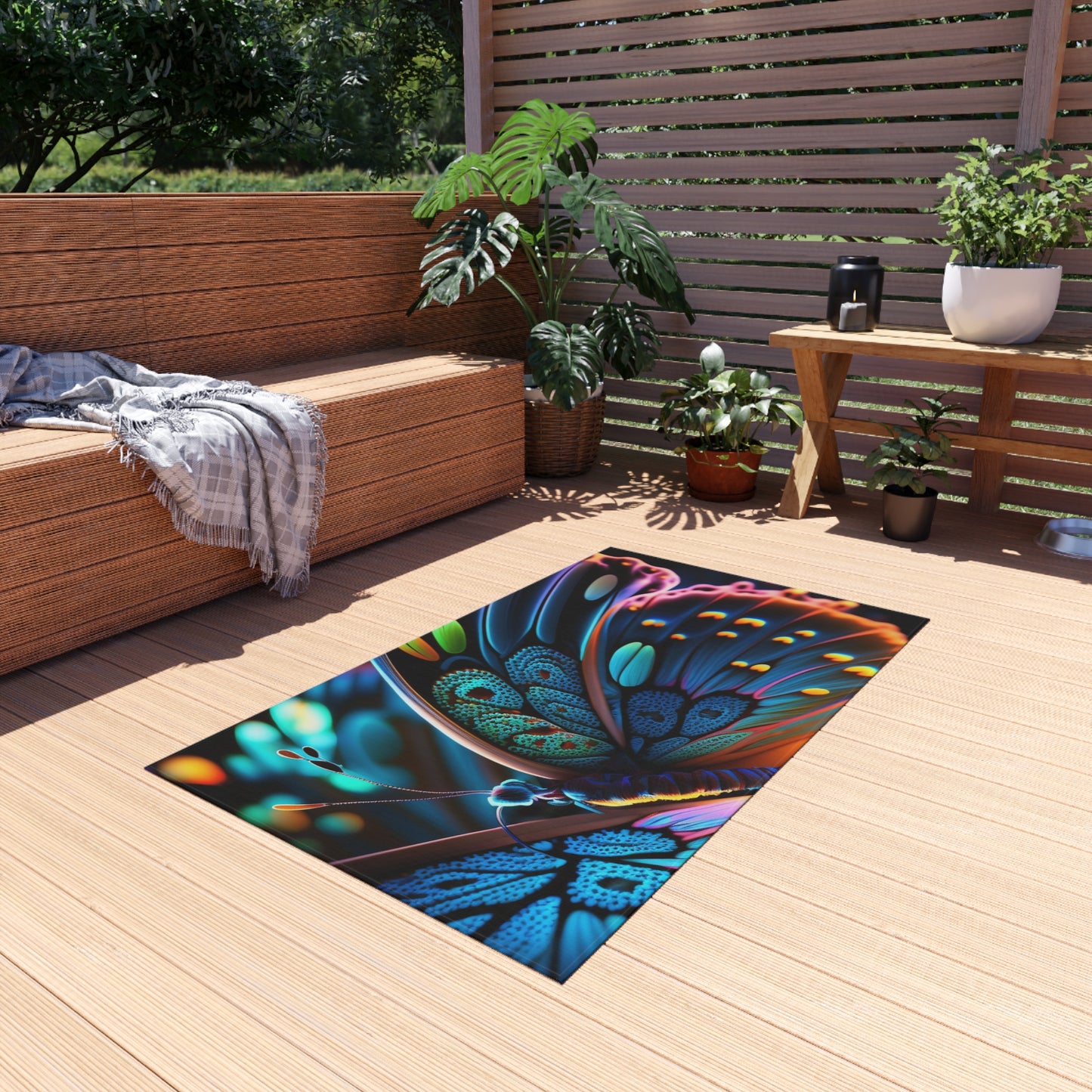 Outdoor Rug  Neon Butterfly Macro 2