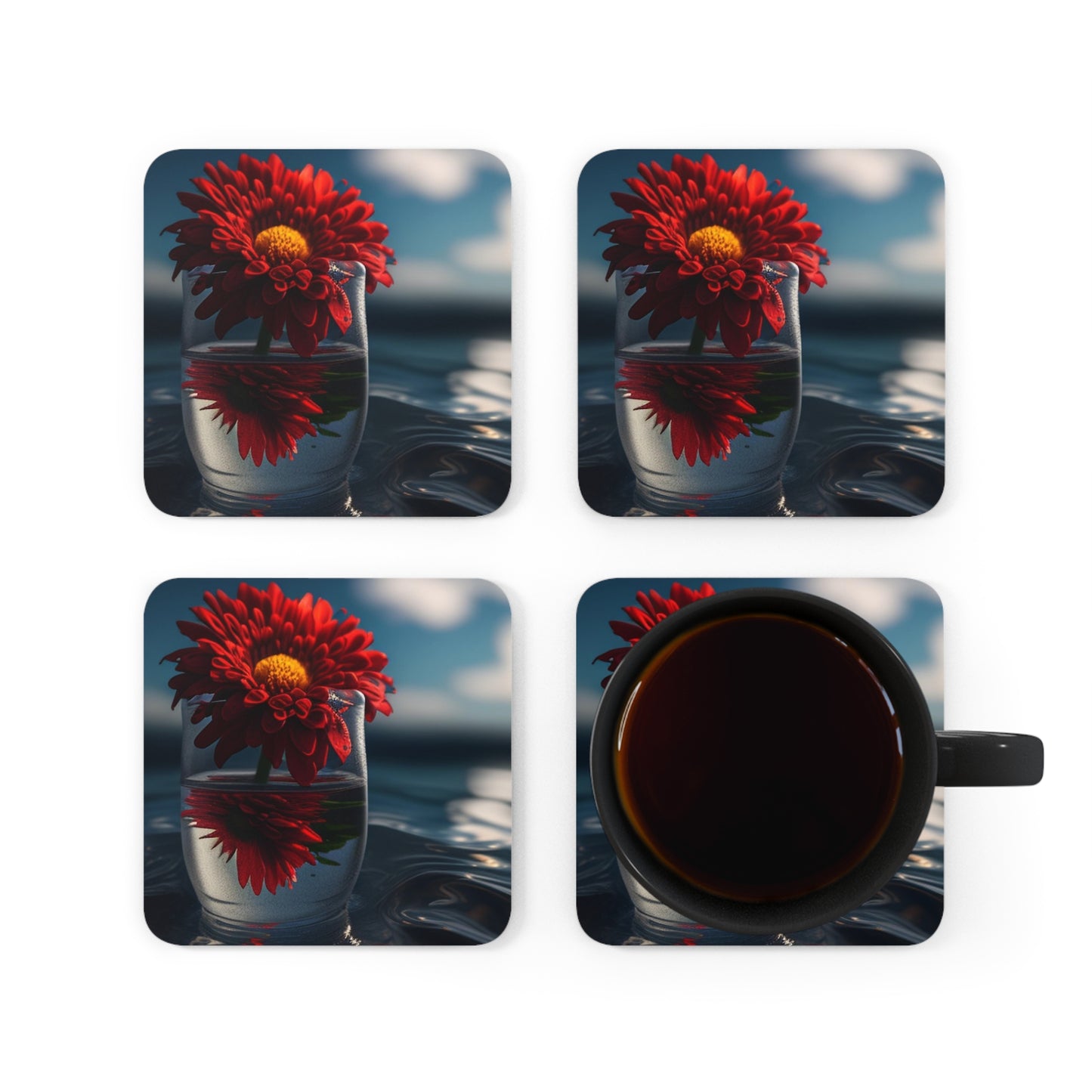 Corkwood Coaster Set Chrysanthemum 3