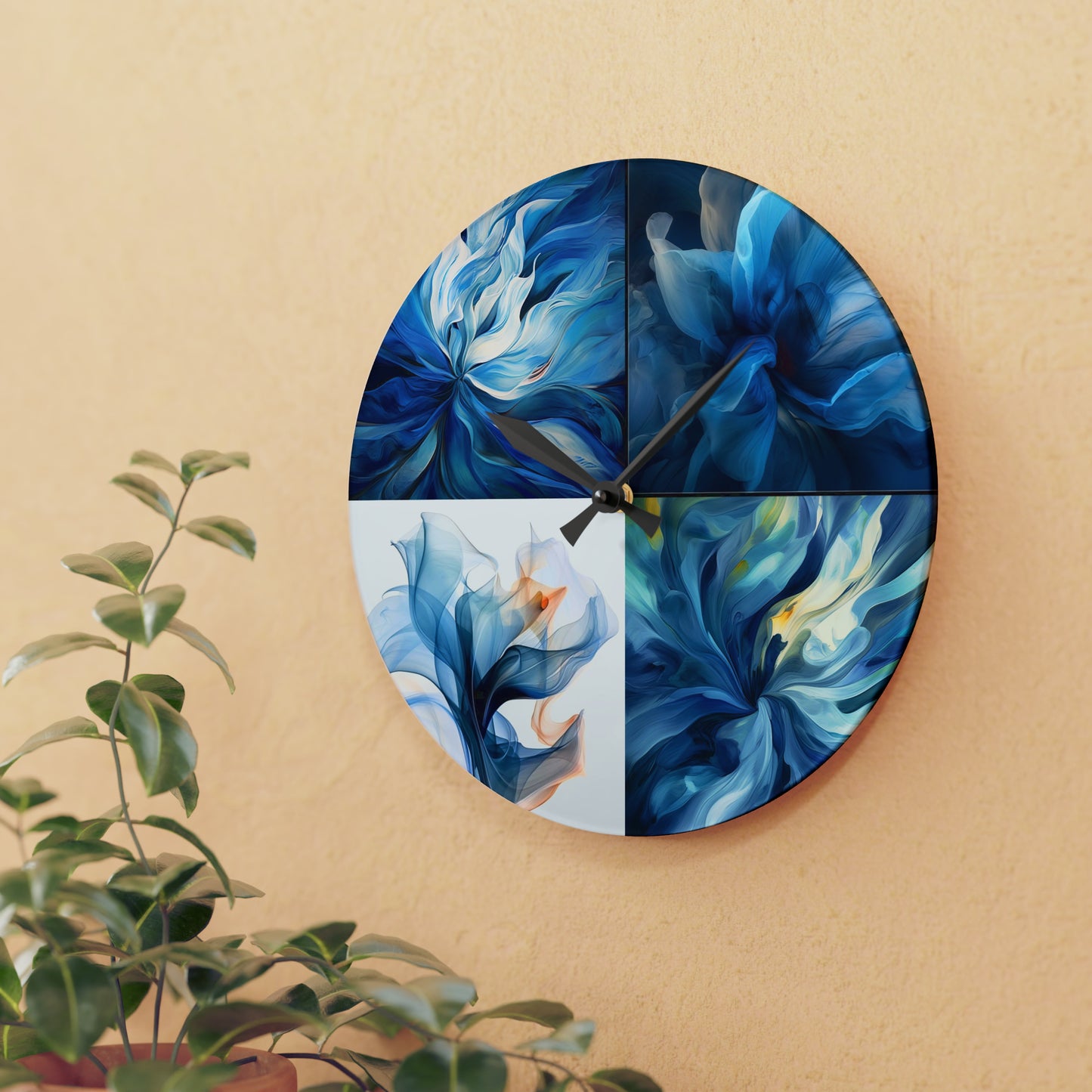 Acrylic Wall Clock Blue Tluip Abstract 5