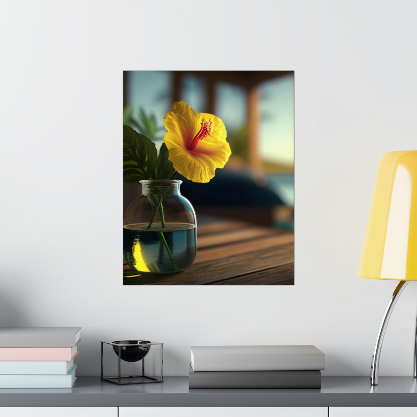 Premium Matte Vertical Posters Yellow Hibiscus Wood 2