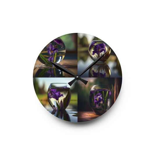 Acrylic Wall Clock Purple Iris in a vase 5