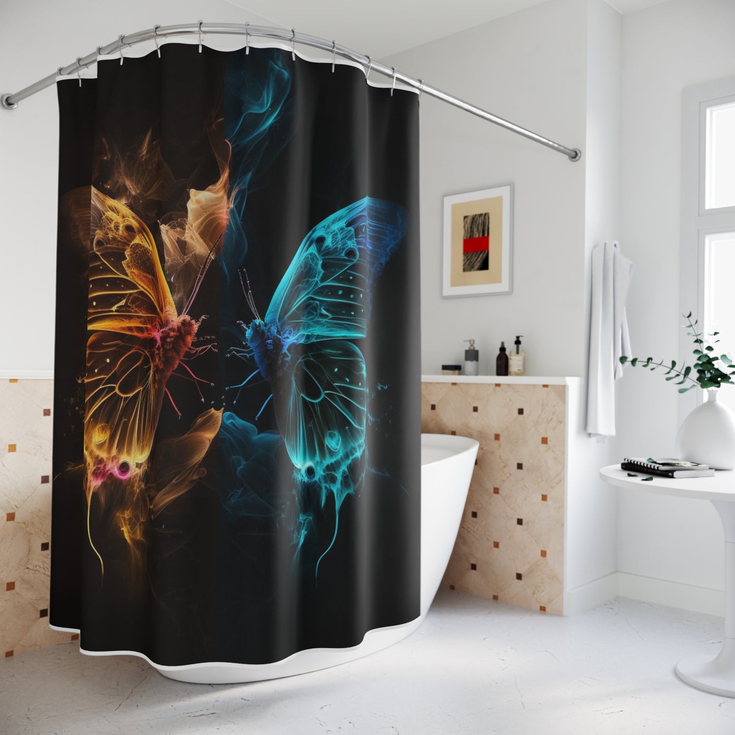 Polyester Shower Curtain Kiss Neon Butterfly 9