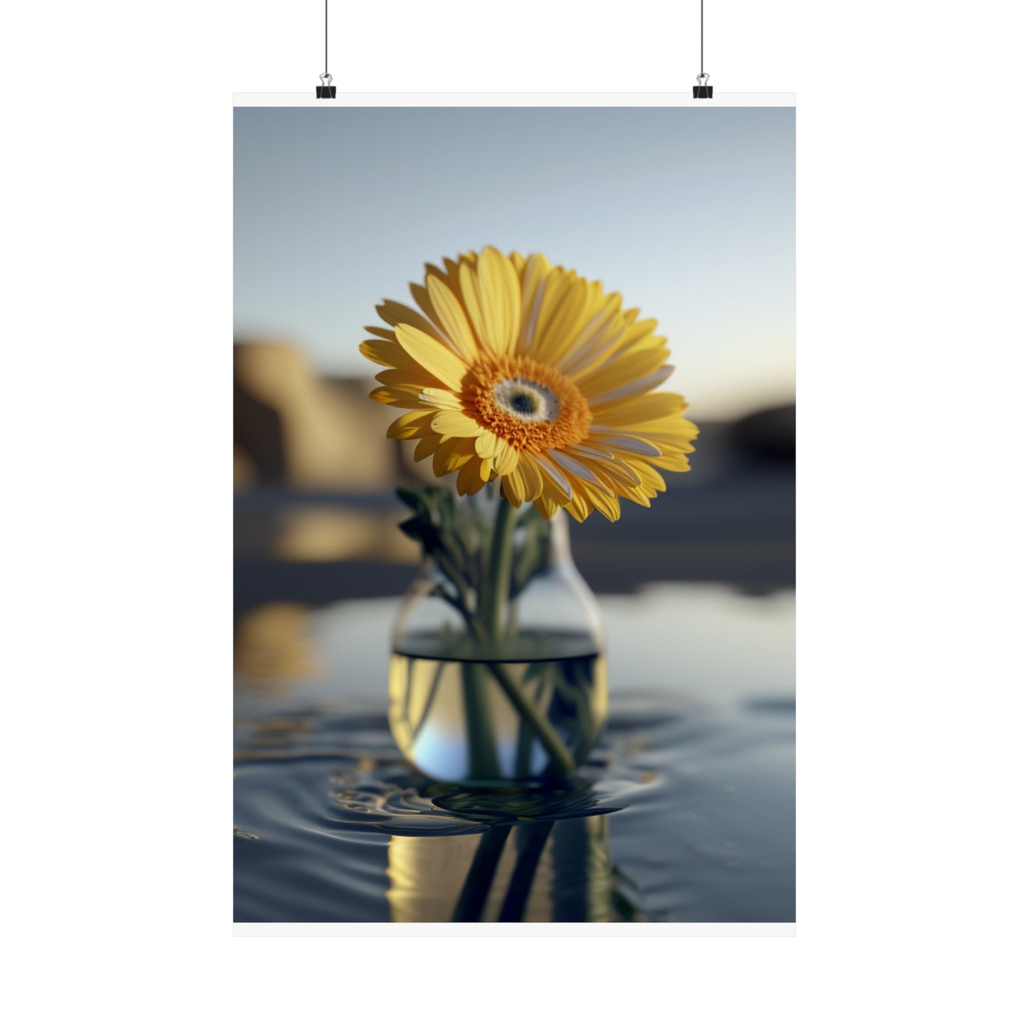 Premium Matte Vertical Posters yello Gerbera glass 4