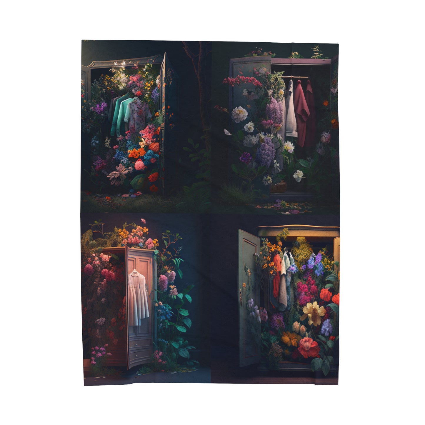 Velveteen Plush Blanket A Wardrobe Surrounded by Flowers 5