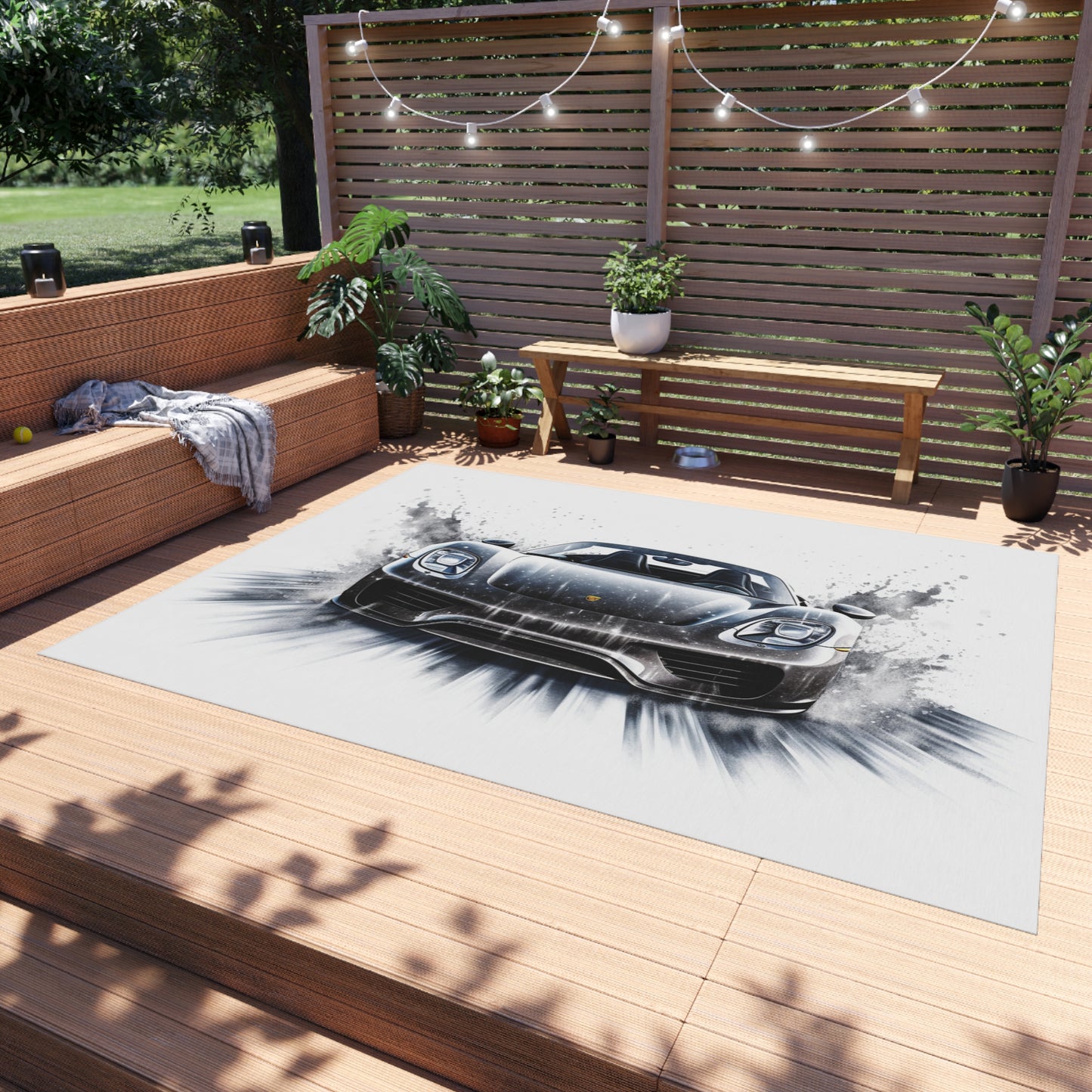 Outdoor Rug  918 Spyder white background driving fast with water splashing 3