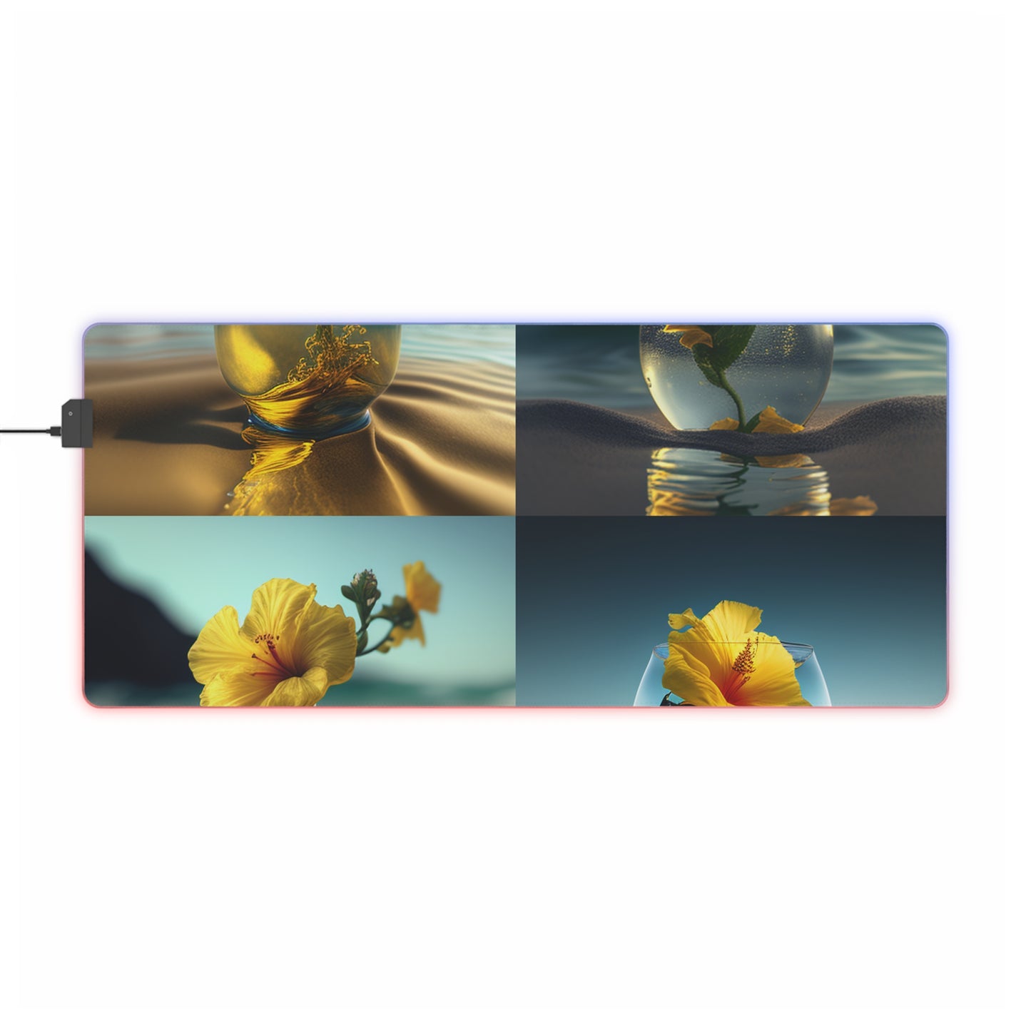 LED Gaming Mouse Pad Yellow Hibiscus glass 5