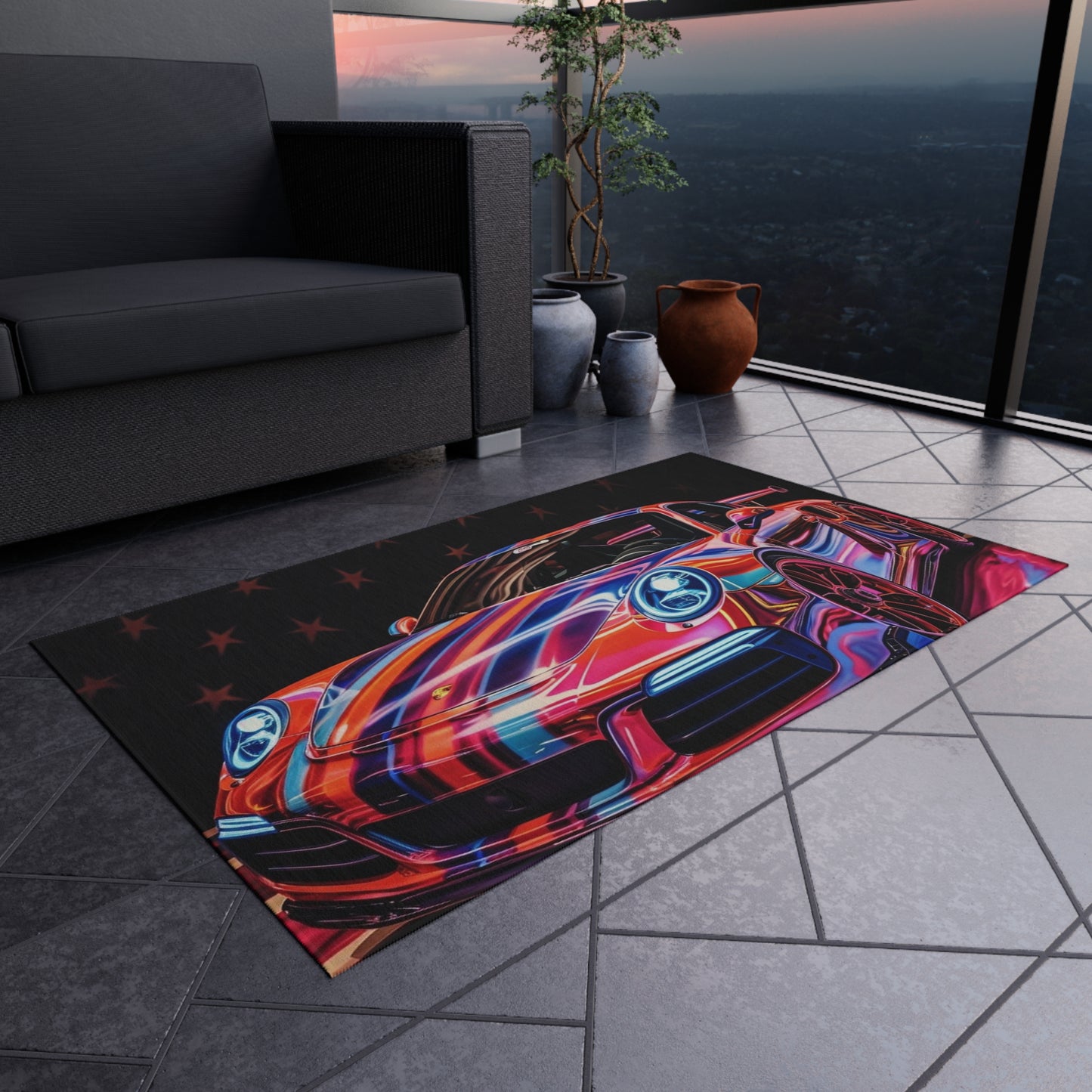 Outdoor Rug  American Flag Colored Porsche 4