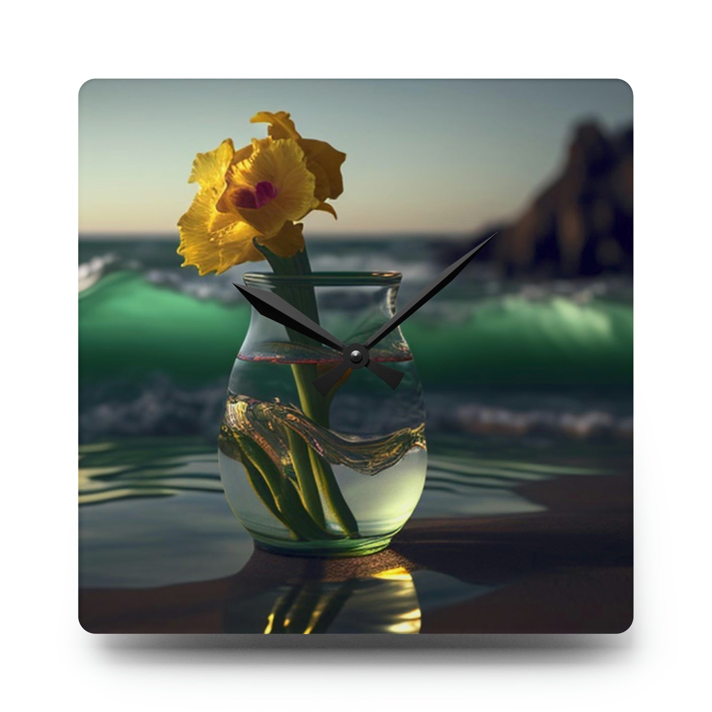 Acrylic Wall Clock Yellow Gladiolus glass 1