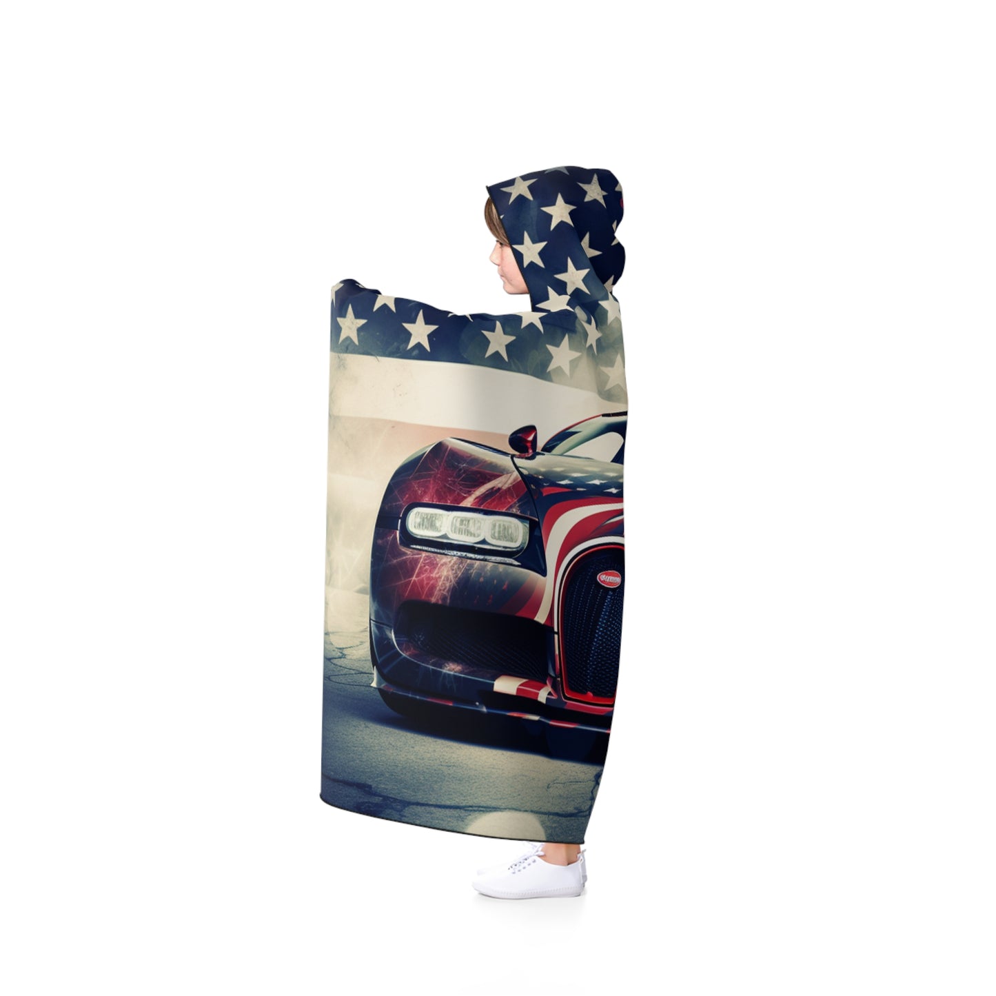 Hooded Blanket Abstract American Flag Background Bugatti 1