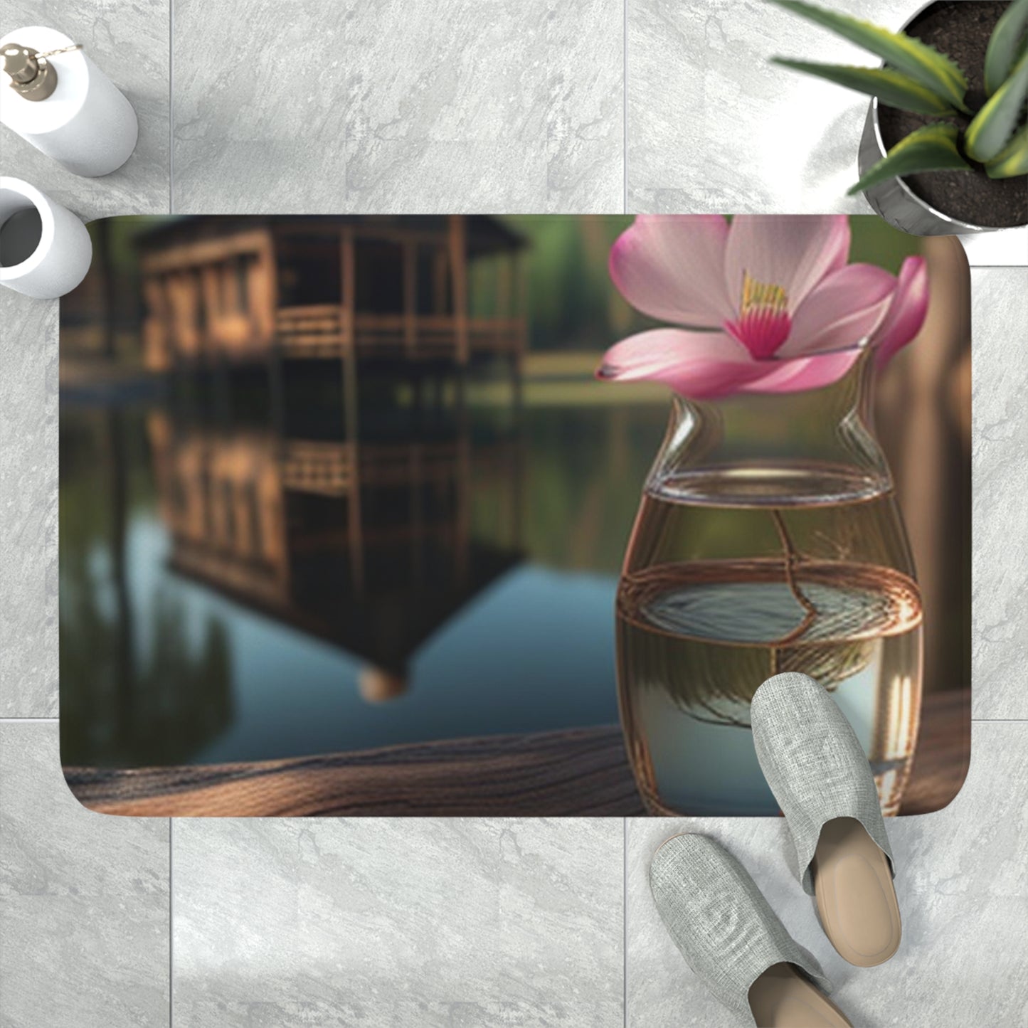 Memory Foam Bath Mat Magnolia in a Glass vase 1