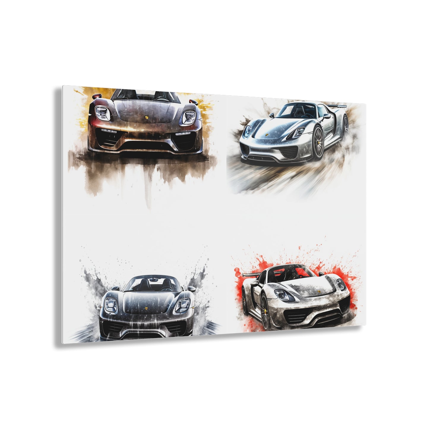 Acrylic Prints 918 Spyder white background driving fast with water splashing 5