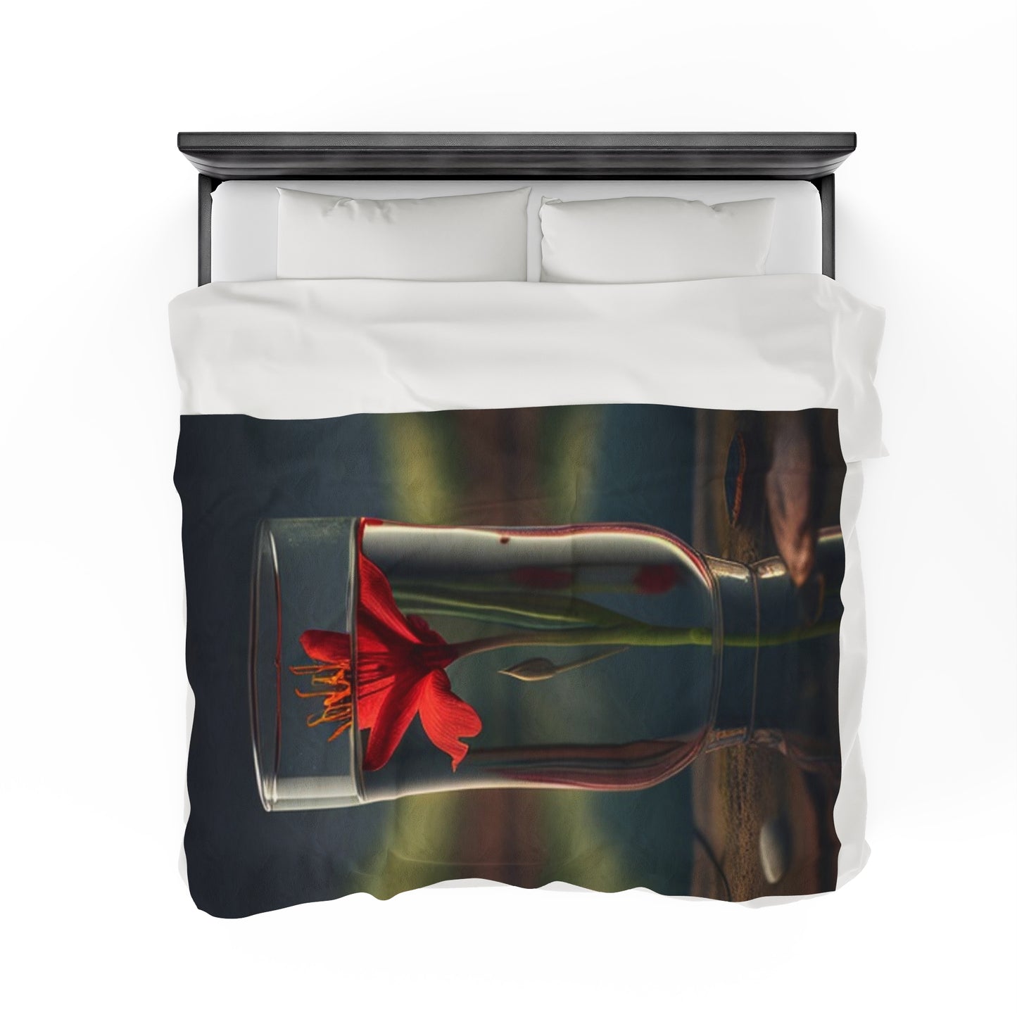 Velveteen Plush Blanket Red Lily in a Glass vase 1