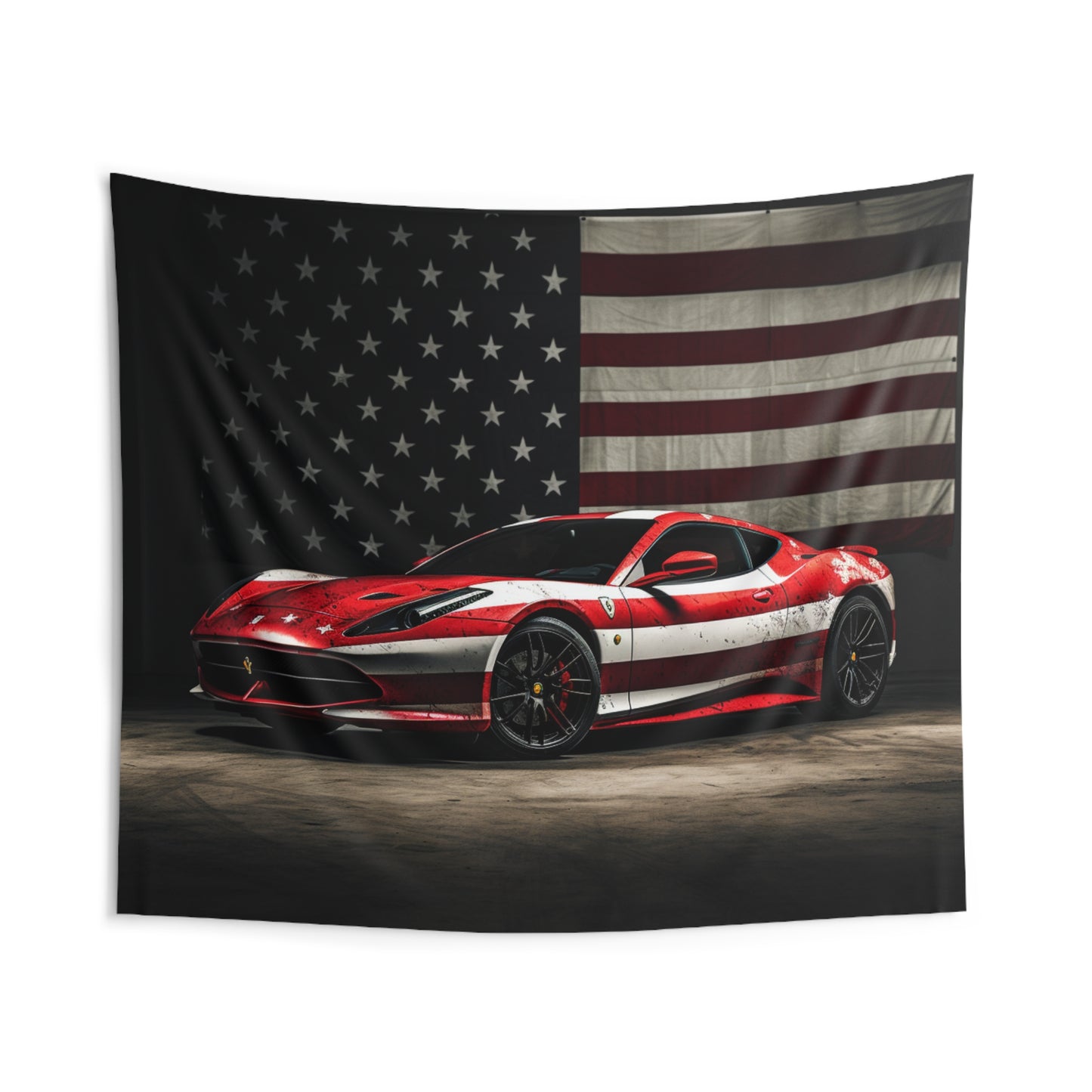 Indoor Wall Tapestries American Flag Background Ferrari 1