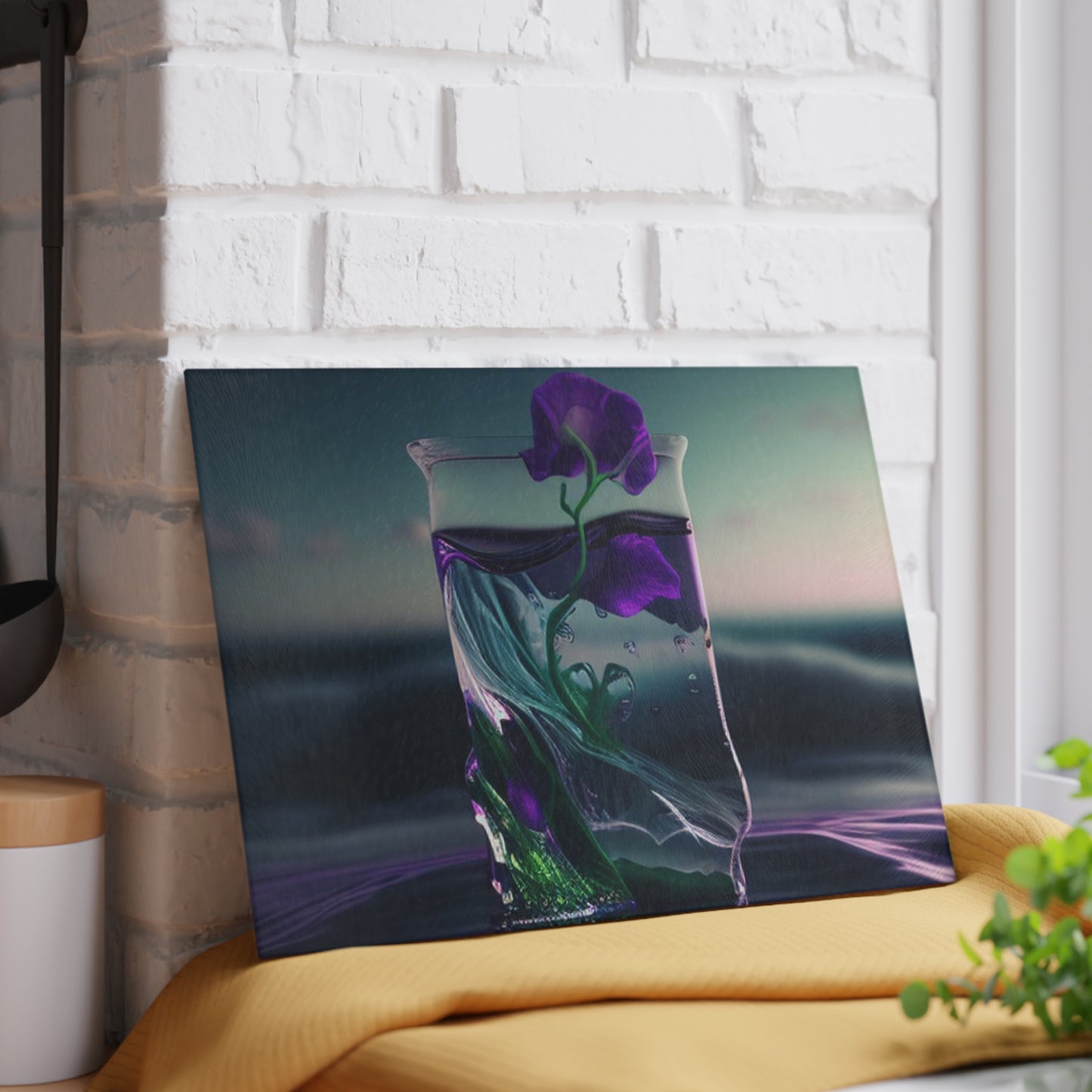 Glass Cutting Board Purple Sweet pea in a vase 3