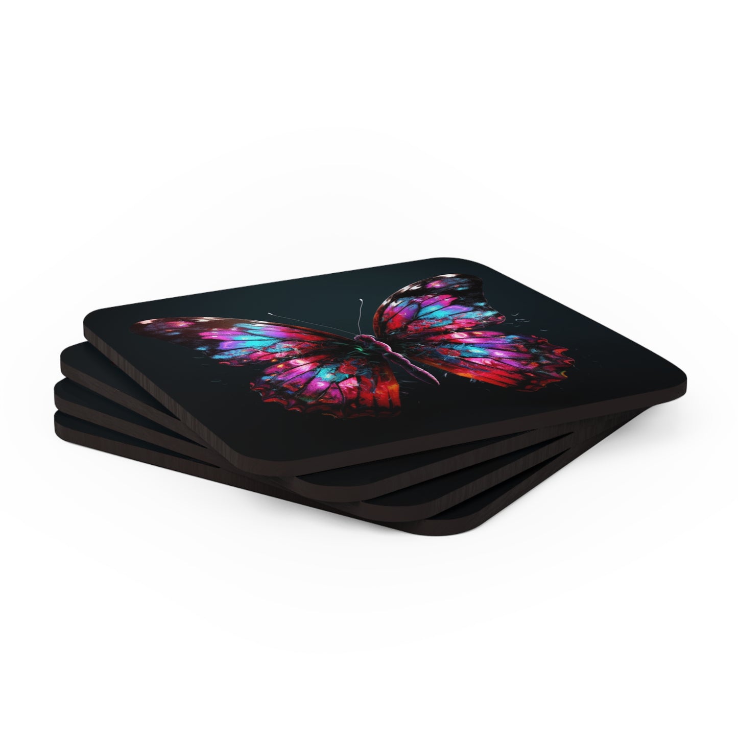 Corkwood Coaster Set Hyper Colorful Butterfly Macro 3