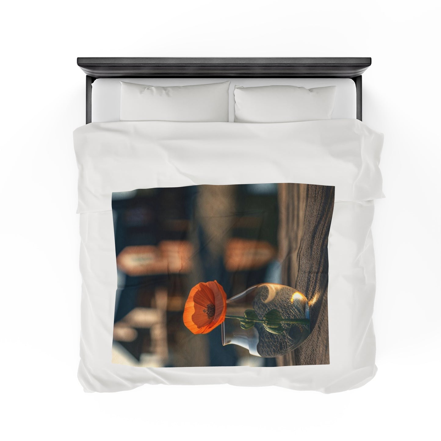 Velveteen Plush Blanket Orange Poppy in a Vase 4