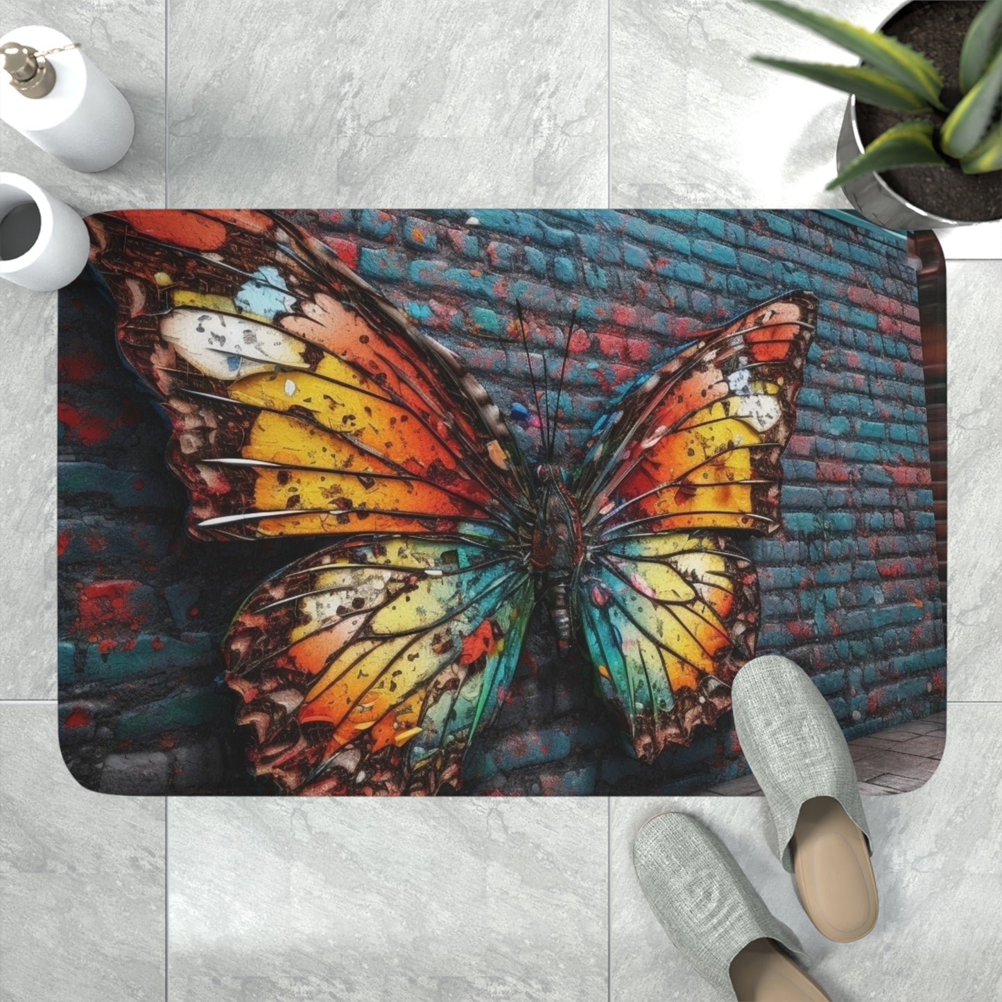 Memory Foam Bath Mat Liquid Street Butterfly 2